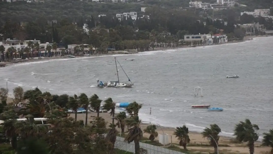 Bodrum'da Fırtına: Tekne Kıyıya Sürüklendi!