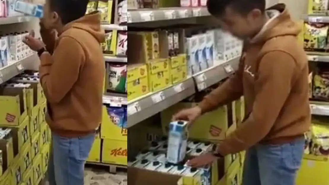 Raflardaki Sütü İçip Yerine Koymuştu! Yakalandı!