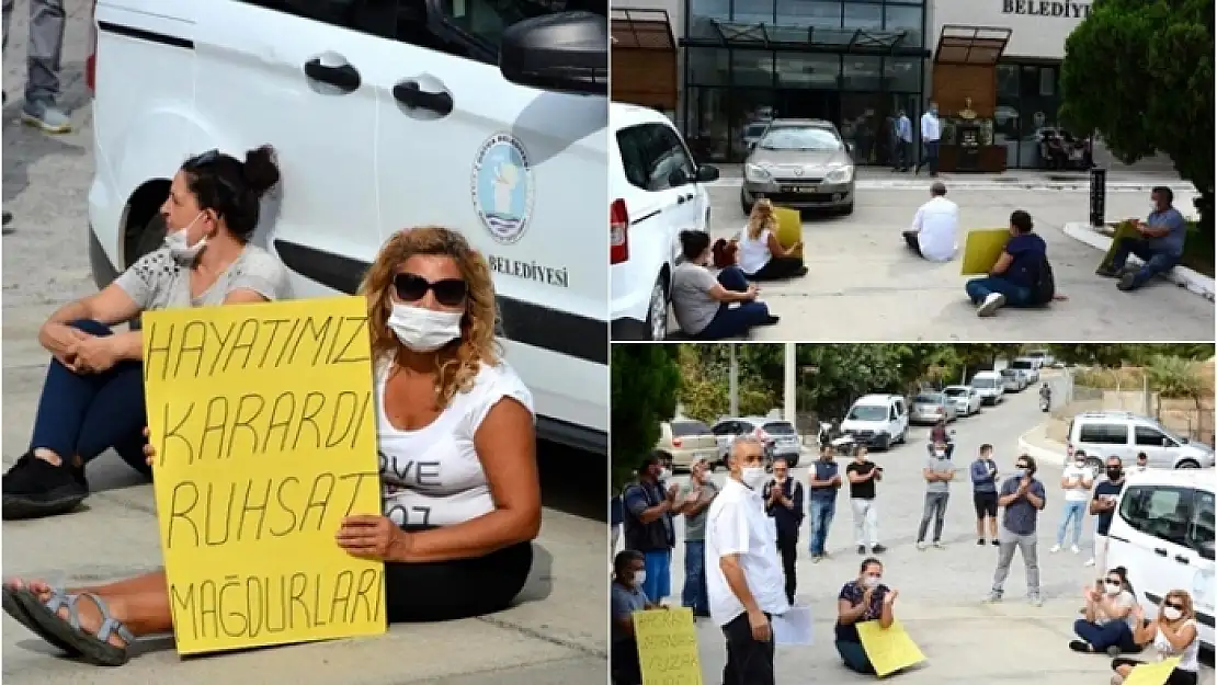 Ruhsat Mağdurları Belediye Önünde Oturma Eylemi Başlattı