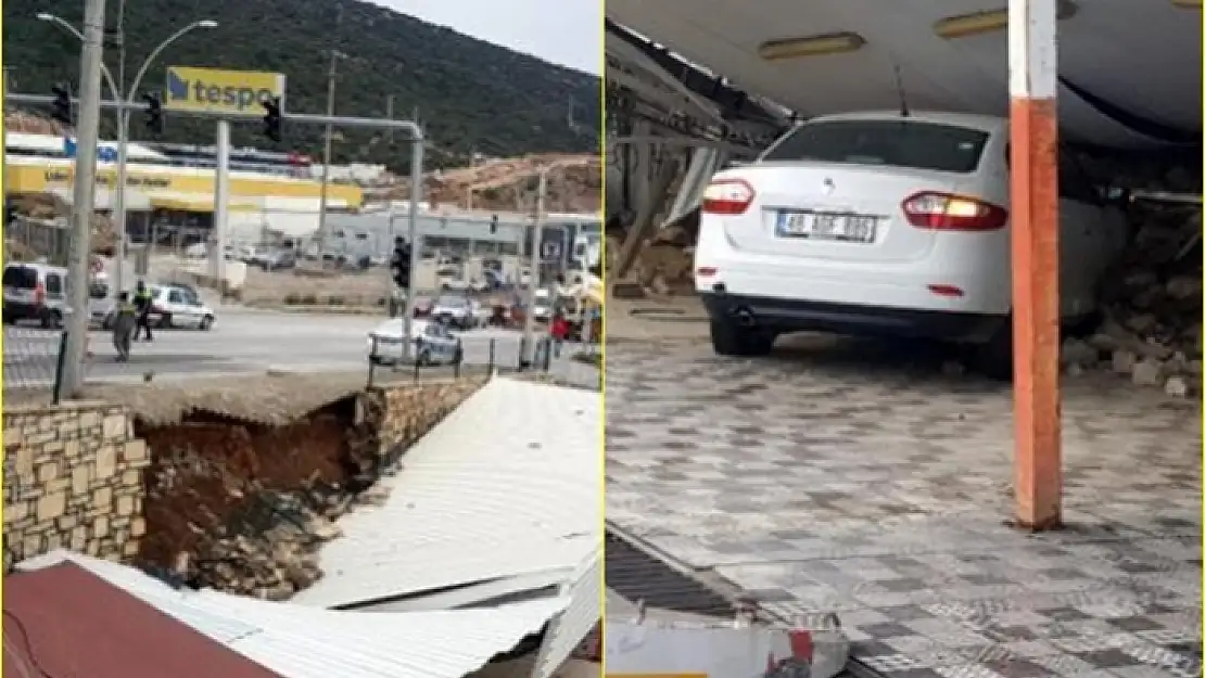 Bodrum'da İstinat Duvarı Otoparkın Üzerine Çöktü