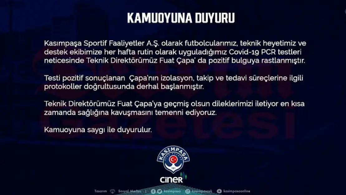 Kasımpaşa, Muğlaspor Maçına Teknik Direktörsüz Çıkacak