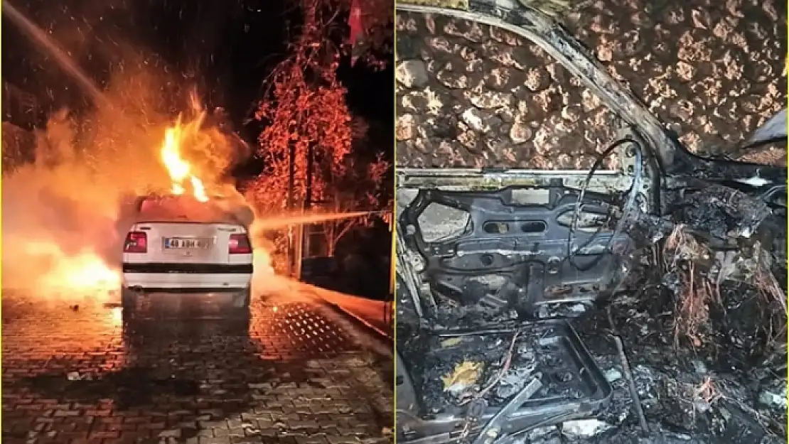 Köyceğiz'de Park Halindeki Araç Yanarak Kullanılmaz Hale Geldi