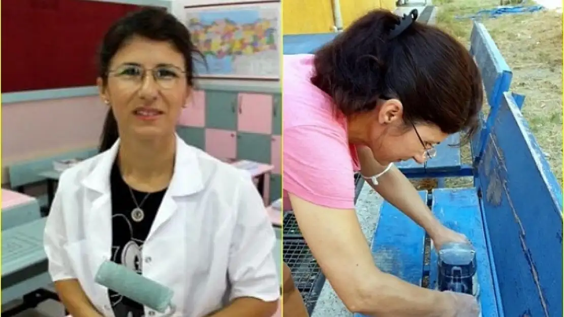 Dalaman'da Görev Yapan Derya Öğretmen, Sınıfındaki Sıraları Onarıp, Boyadı