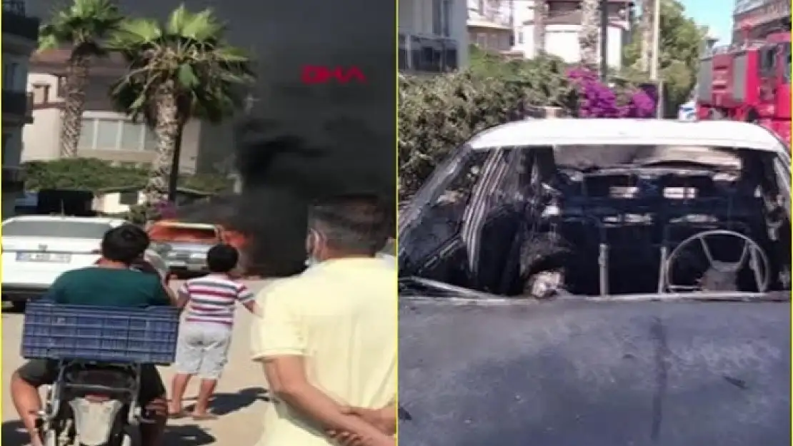 Fethiye'de Yanan Otomobili Patlama Riskine Rağmen Küçük Çocukların İzlemesi Dikkat Çekti