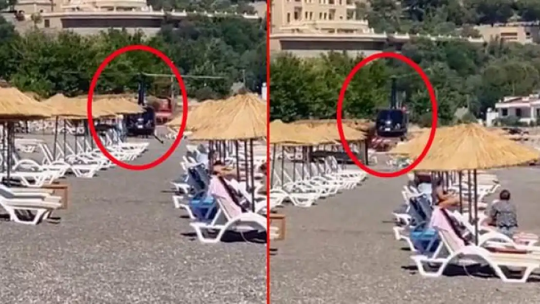 Marmaris'te İlginç Olay! Yemek Yemek İçin Halk Plajına Helikopterle İndiler
