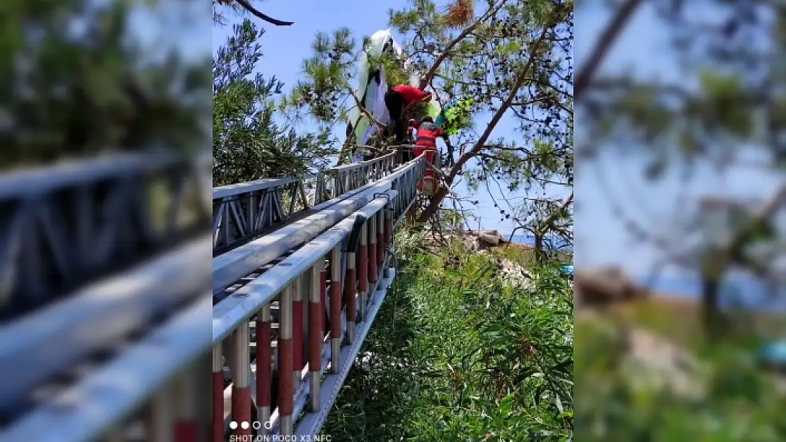 Yamaç Paraşütçüleri Ağaçta Asılı Kaldı İtfaiye Kurtardı