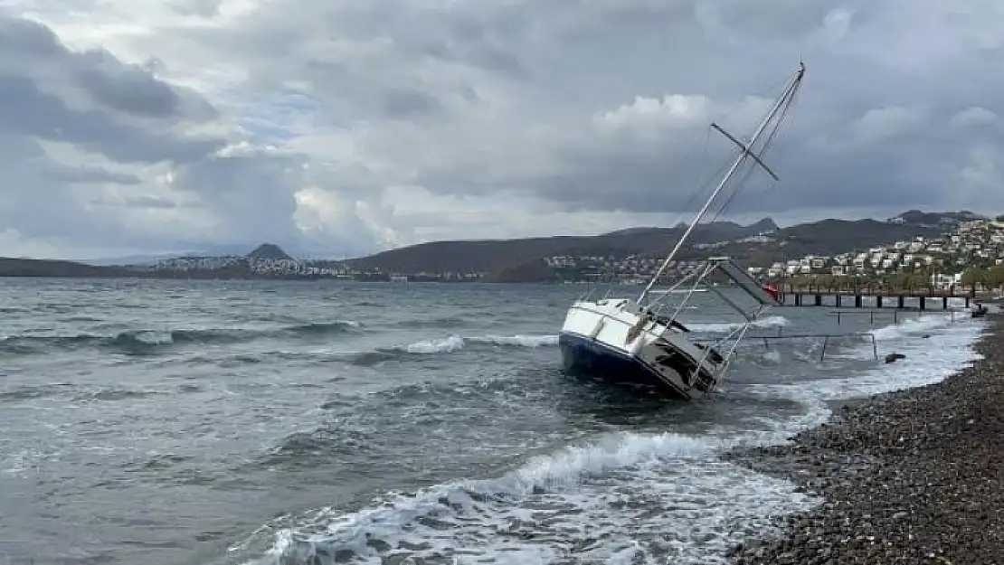 Bodrum'da 600 Bin TL'lik Tekne Kuvvetli Rüzgarın Etkisiyle Karaya Oturdu