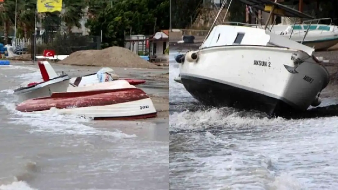 Bodrum'da Kayıklar Alabora Oldu, Tekne Kıyıya Vurdu