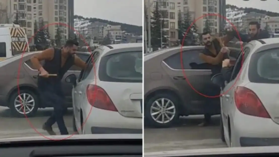Yolun Ortasında Çekiçle Sürücüye Saldırdı!