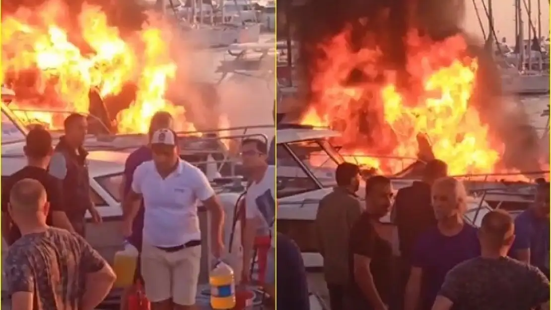 Bodrum'da Alev Alan Tekne Uzun Uğraşlar Sonucu Söndürüldü