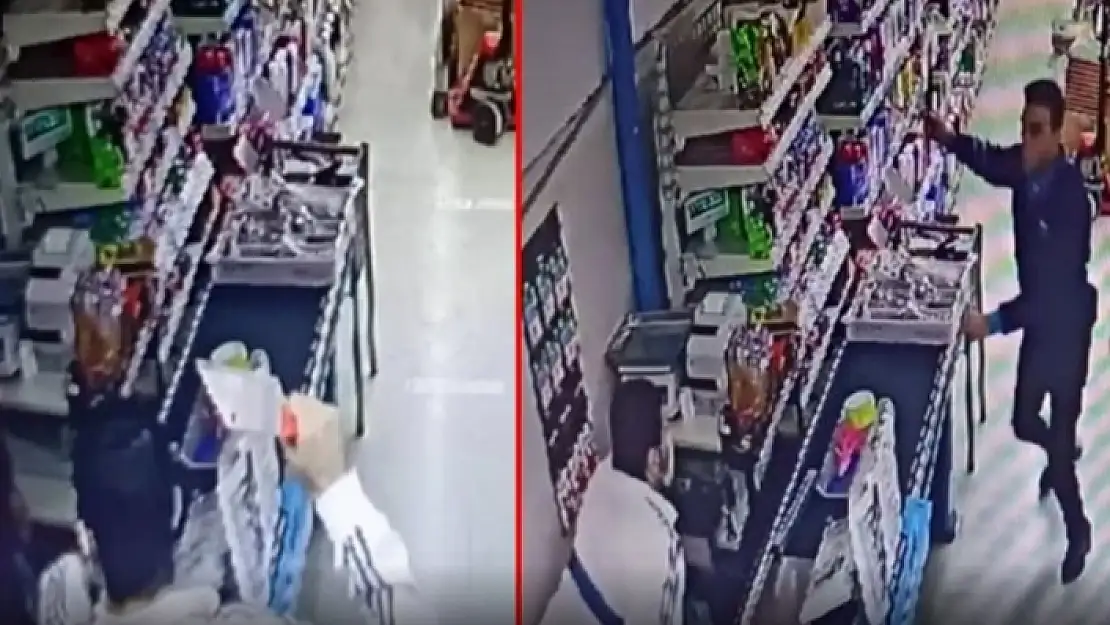 Satırlı Gaspçıyı Market Çalışanı Bıçakla Kovaladı!