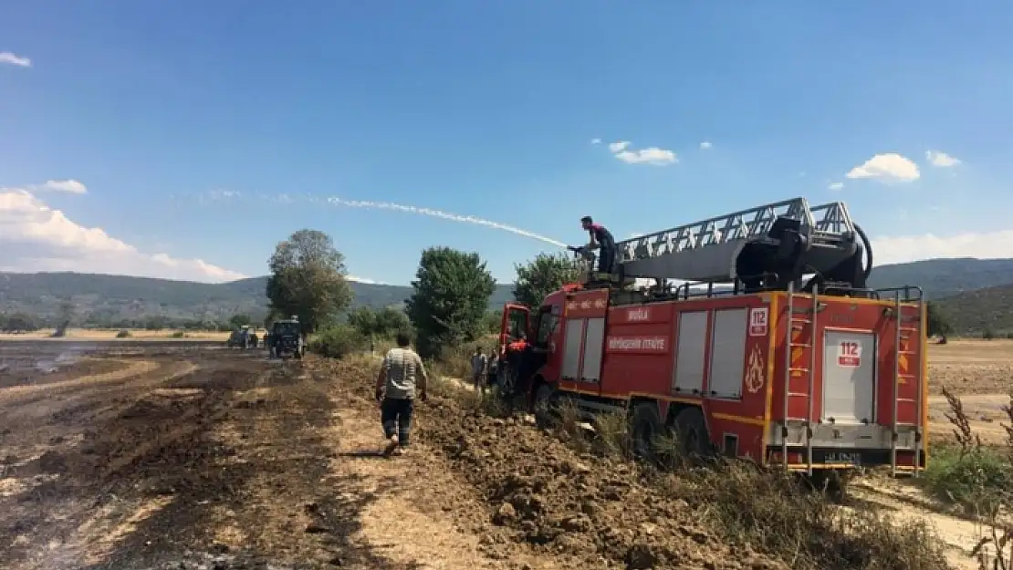 Menteşe'deki Saman Basma Makinesi Tarlayı Yaktı