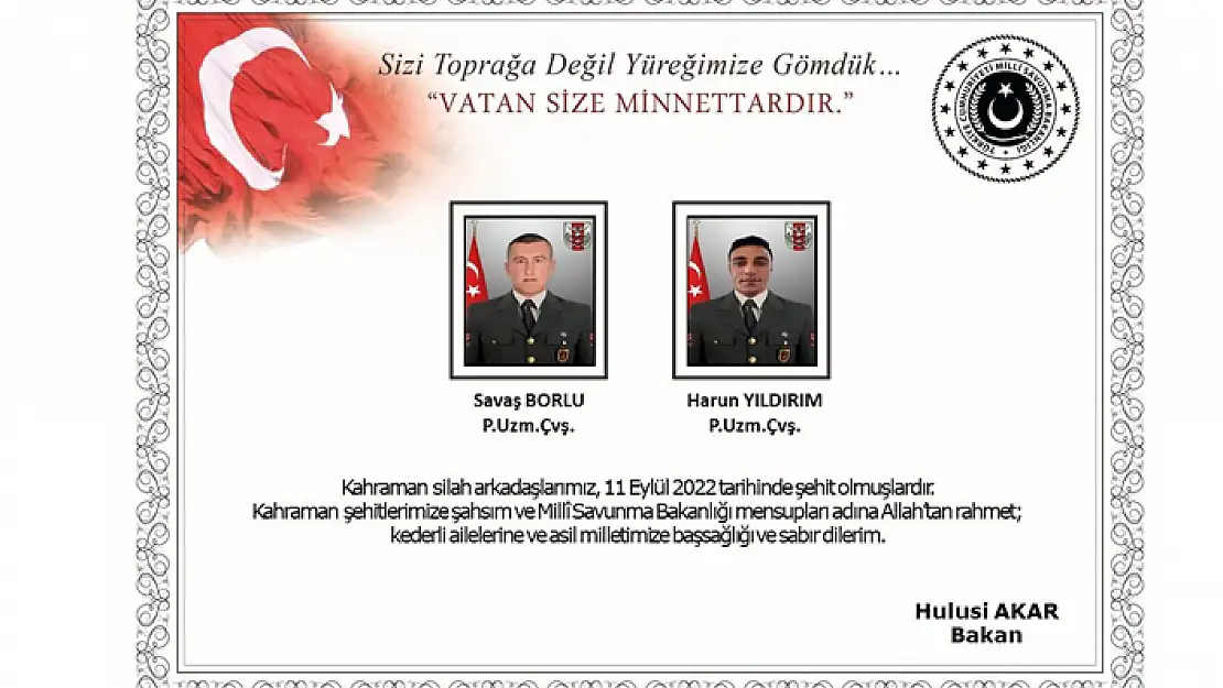 Pençe-Kilit Bölgesinden Acı Haber: 2 Askerimiz Şehit Oldu