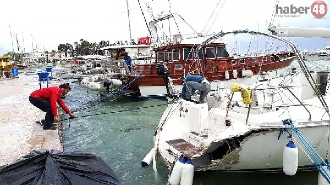 Datça'da Demirli Tekne, Fırtınada Beton Rıhtıma Çarptı
