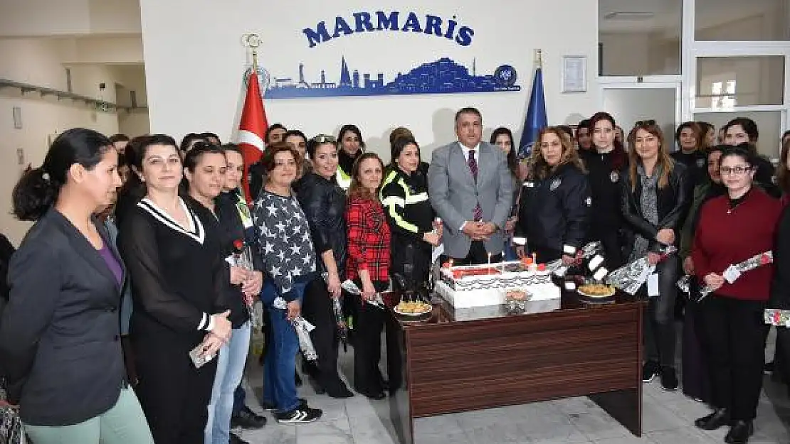 MARMARİS EMNİYET MÜDÜRÜ'NDEN KADIN POLİSLERE PASTALI KUTLAMA