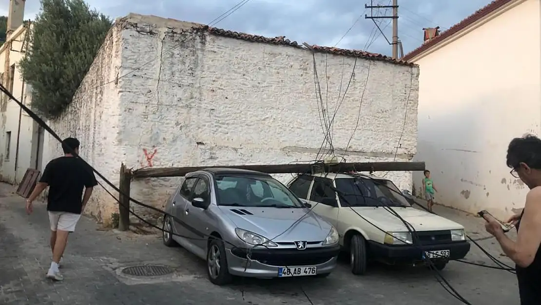 Menteşe'de ahşap direk araçların üzerine devrildi!