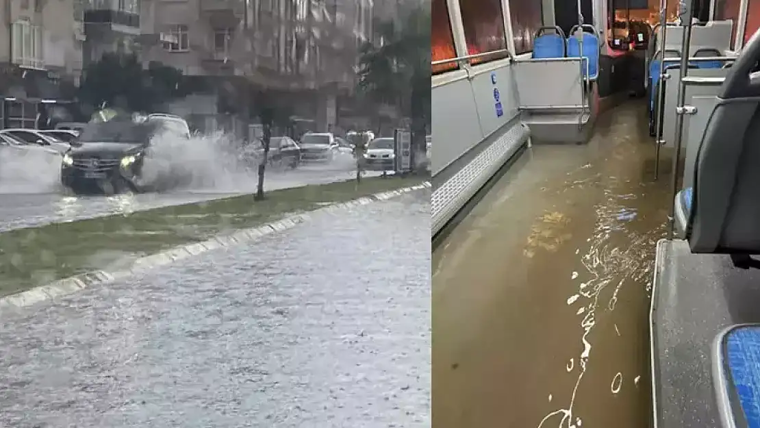YOLLAR GÖLE DÖNDÜ: HALK OTOBÜSÜNÜ SU BASTI
