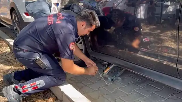 Fethiye'de otomobilin motoruna sıkışan kedi kurtarıldı