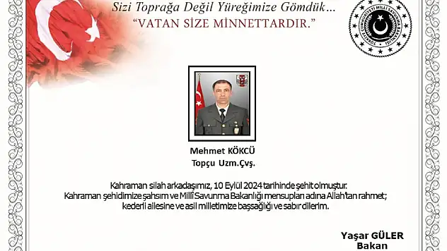 TOPÇU UZMAN ÇAVUŞ MEHMET KÖKCÜ KALDIRILDIĞI HASTANEDE ŞEHİT OLDU