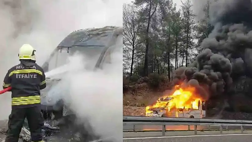 Köyceğiz-Ortaca karayolunda yolcu minibüsü alevlere teslim oldu